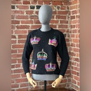 Y2K Beaded Crown Sweater Lambswool Angora Black